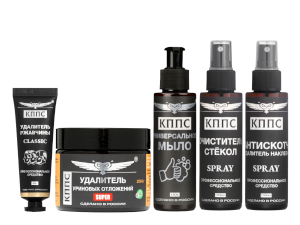 Удалитель уриновых отложений КППС SUPER (250г) + Антискотч 110мл + Очиститель стёкол 110мл + Универсальное мыло 110мл + Удалитель ржавчины CLASSIC 30г