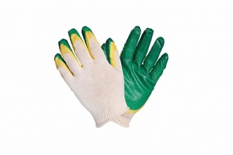 Перчатки ХБ с двойным латексным покрытием ладони, зеленые (1 пара) (AWG-C-08)